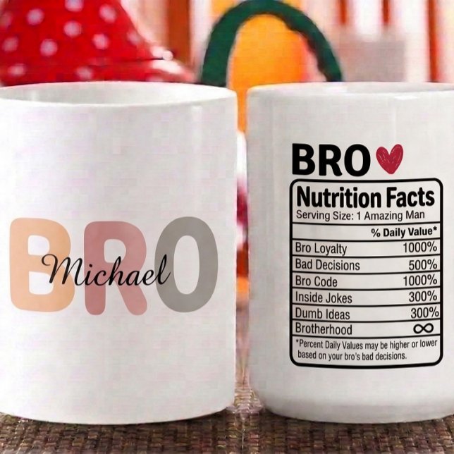 Mug Faits nutritionnels de frère personnalisés Nom, tr (Créateur téléchargé)
