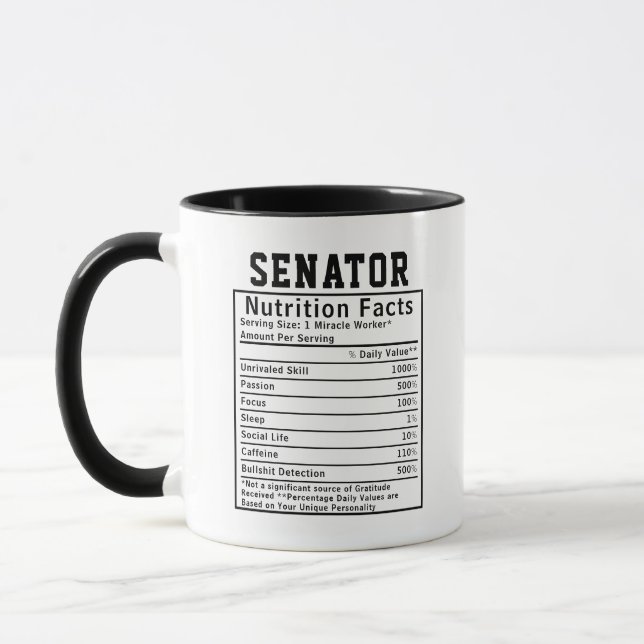 Mug Faits nutritionnels drôles du sénateur, fonctionna (Gauche)