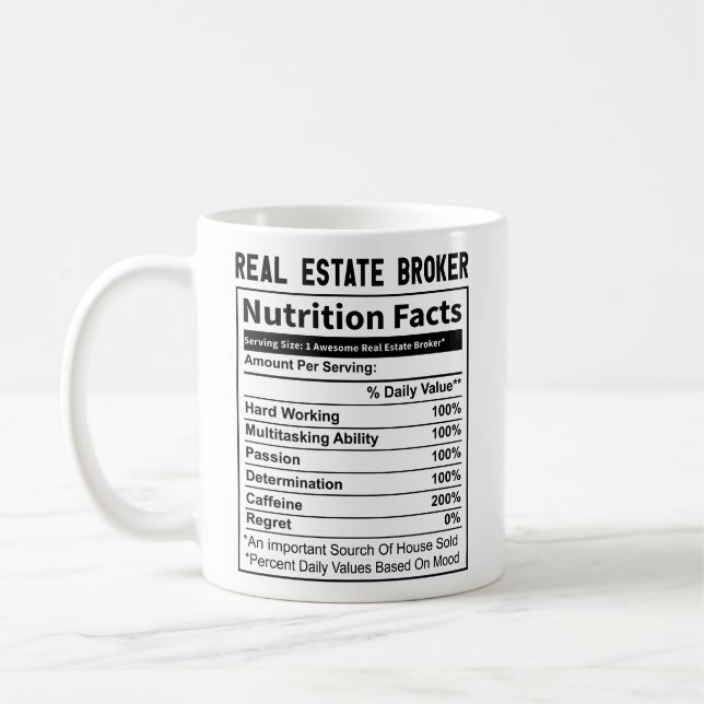 Mug Faits nutritionnels drôles pour un courtier immobi (Gauche)