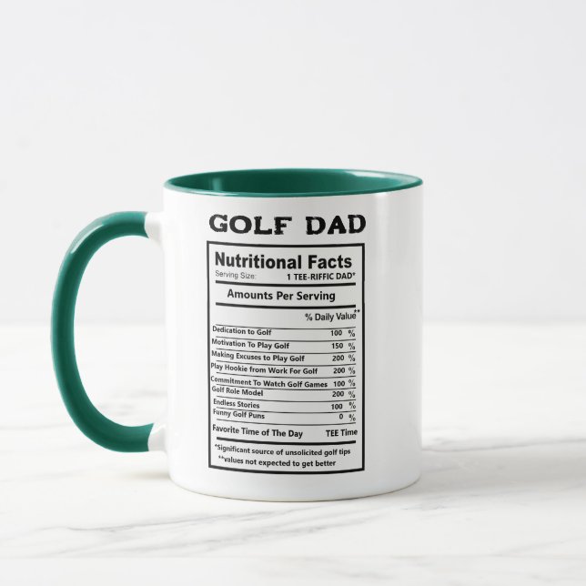 Mug Faits nutritionnels pour golfeur Cadeau drôle pour (Gauche)