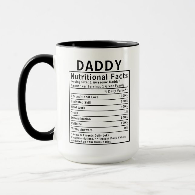 Mug Faits nutritionnels pour Papa cadeaux de fête des  (Gauche)