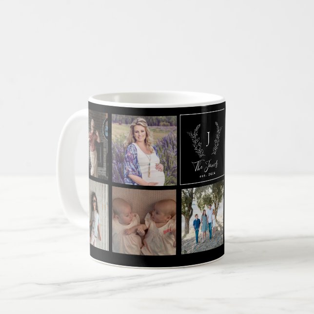 Mug Famille 9 photo collage monogramme nom personnalis (Devant gauche)
