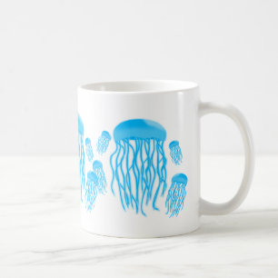 Mug Famille bleue électrique au néon de méduses