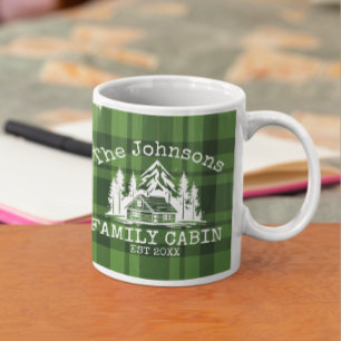 Mug Famille Cabine Vert Plaid Nom à thème Personnalisé