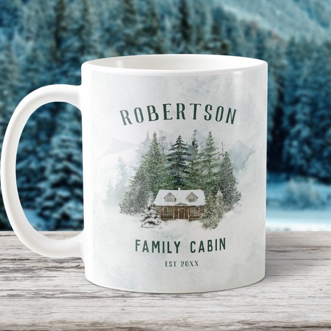 Mug Famille Cabine Winter Pine Forest Personnalisé (Créateur téléchargé)