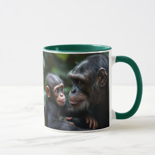 Mug Famille chimpanzés : une maman singe et son bébé.