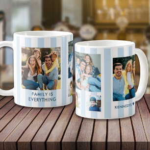 Mug Famille Collage Moderne de 5 Photos avec Rayures B
