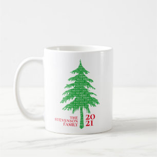 Mug Famille d'arbre de Noël moderne rouge et vert