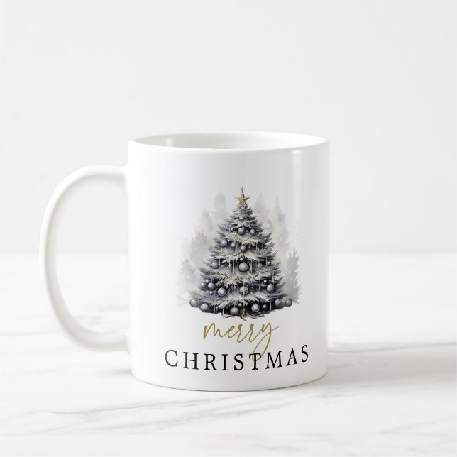 Mug Famille d'arbre de Noël noir et blanc moderne (Gauche)