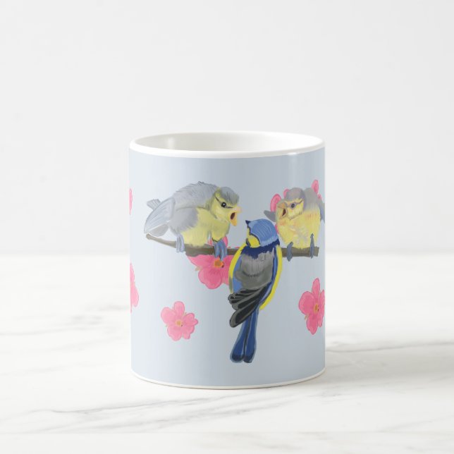 Mug Famille de Bleu Chickadee au milieu de fleurs de c (Centre)