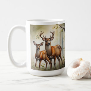 Mug Famille de cerfs dans une clairière forestière fau