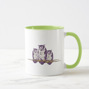 Mug Famille de hibou géométrique stylisée violet