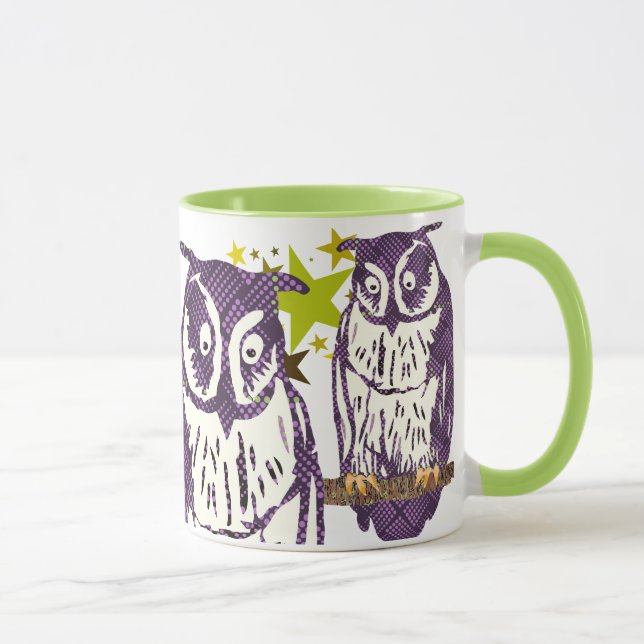 Mug Famille de hiboux géométriques stylisés violets (Droite)