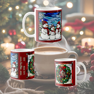 Mug Famille de neige Faux Vitrail