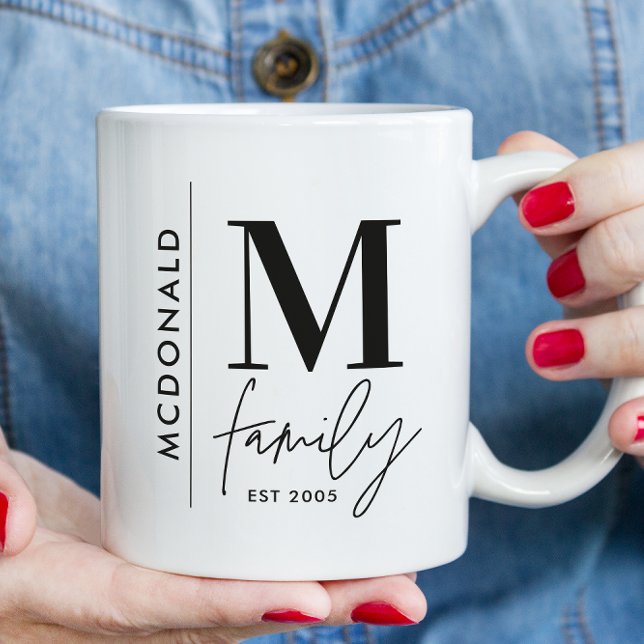 Mug Famille de photos personnalisées Monogramme modern (Créateur téléchargé)