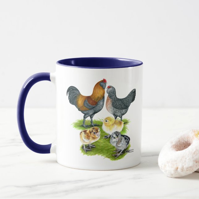 Mug Famille de poules Ameraucana (Avec donut)