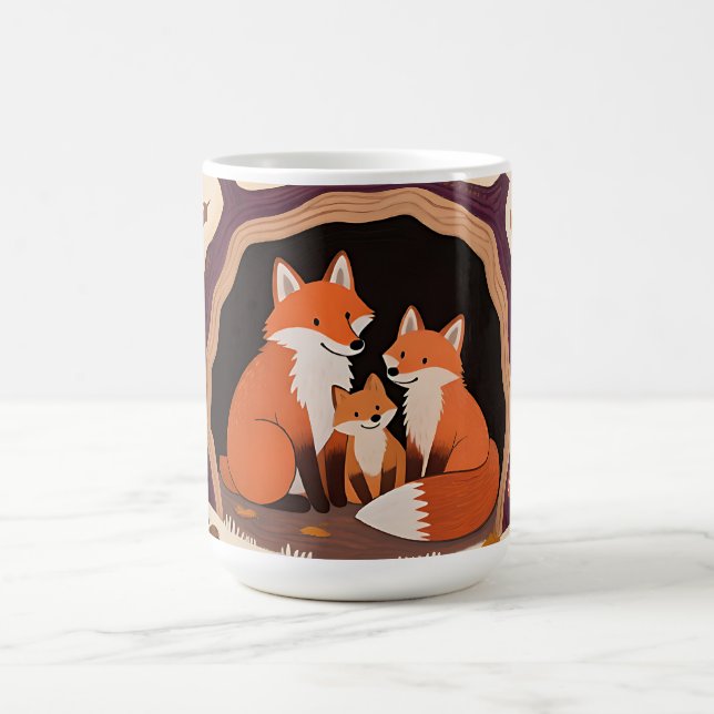 Mug Famille de renards dans une tanière forestière aut (Centre)