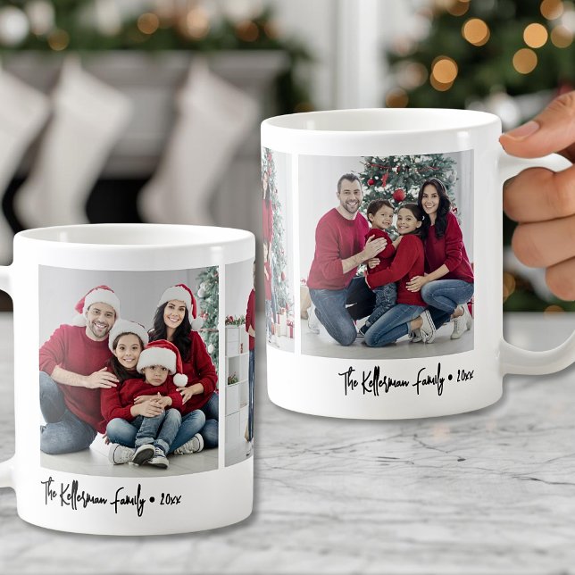 Mug Famille de scripts simples personnalisés Cadeau ph (Custom Simple Script Family 3 Photo Gift Coffee Mug)