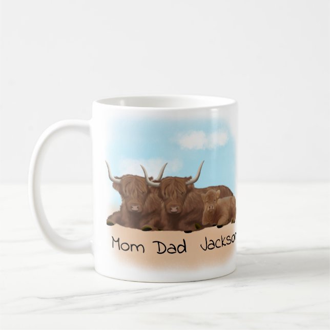 Mug Famille de vache Highland personnalisée (Gauche)