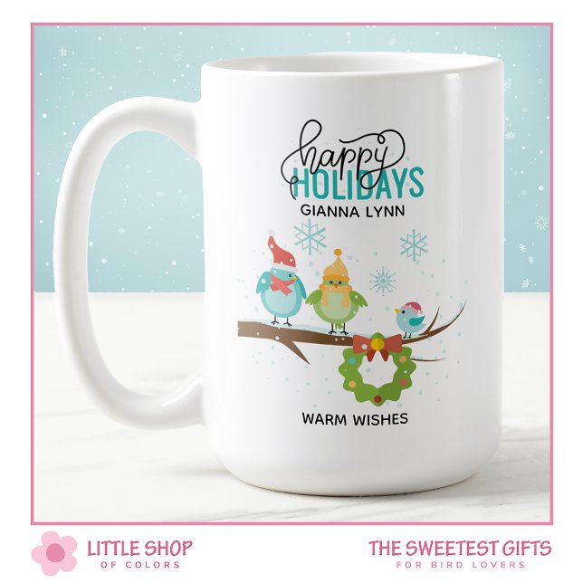 Mug Famille d'oiseaux d'hiver personnalisés Noël (Créateur téléchargé)