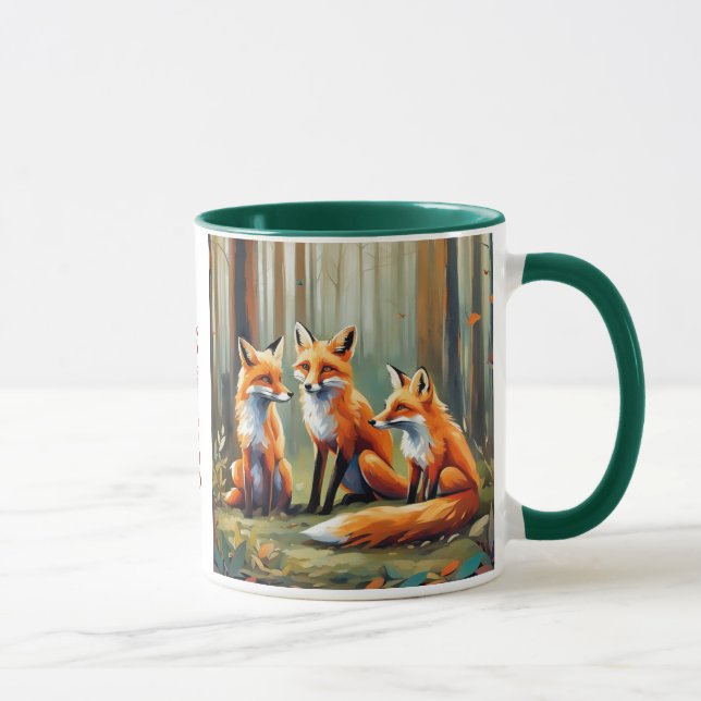 Mug Famille Fox dans la forêt. Nom modifiable (Droite)