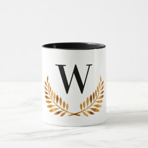 Mug Famille monogramme or initial noir laurier couronn