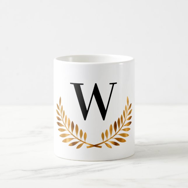 Mug Famille monogramme or initial noir laurier couronn (Centre)