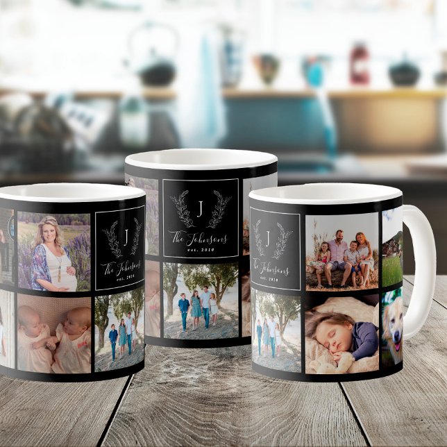 Mug Famille multi photo monogramme noir et blanc (Créateur téléchargé)