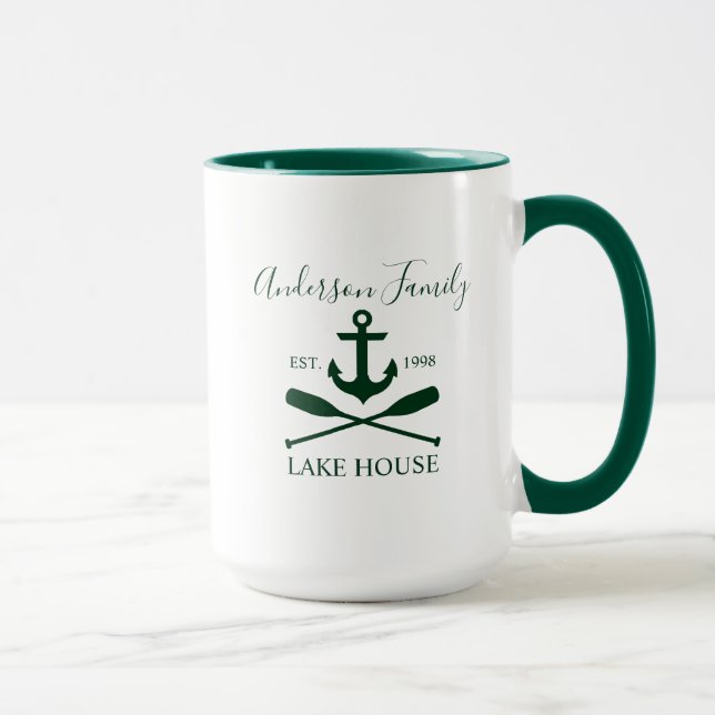 Mug Famille Nautique Lac Maison Ancre Oars Vert Grand (Droite)