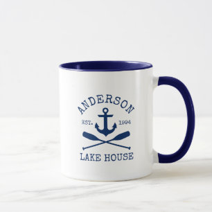 Mug Famille Nautique Maison Bleue Ancre Oars Bleu