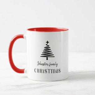 Mug Famille personnalisée arbre de Noël simple noir