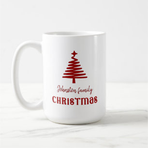Mug Famille personnalisée arbre de Noël simple rouge