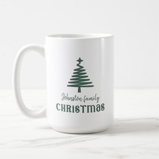 Mug Famille personnalisée arbre de Noël simple vert (Gauche)