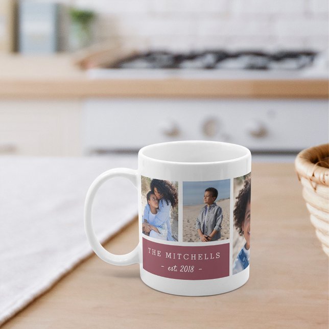 Mug Famille personnalisée Nom et monogramme Collage ph (Créateur téléchargé)