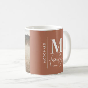 Mug Famille photo personnalisée Monogramme moderne rou