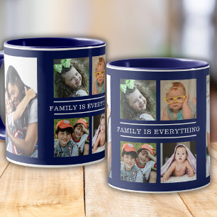 Mug Famille Tout Citer 6 Photo Collage Bleu