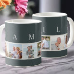 Mug FAMILLE Typographie moderne et 6 photo sur mesure<br><div class="desc">Boug personnalisé avec le mot FAMILY, écrit dans la typographie moderne, au-dessus de vos photos. Le modèle photo est configuré pour vous pour ajouter 6 de vos photos préférées, qui sont affichées en format carré dans un style simple, style bande, collage photo. Cette pièce élégante et élégante a une palette...</div>