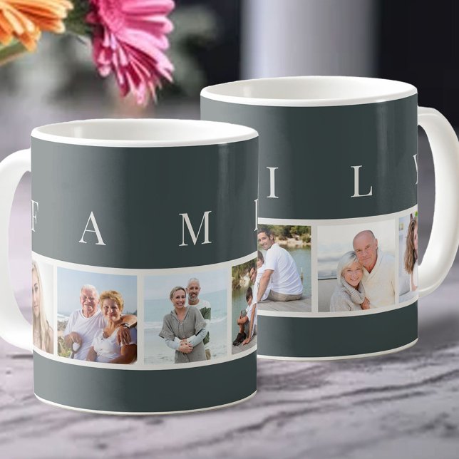 Mug FAMILLE Typographie moderne et 6 photo sur mesure (Créateur téléchargé)