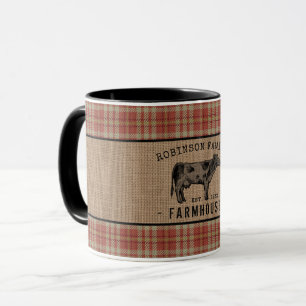 Mug Famille Vache Rouge Presse Burlap 2 Tone