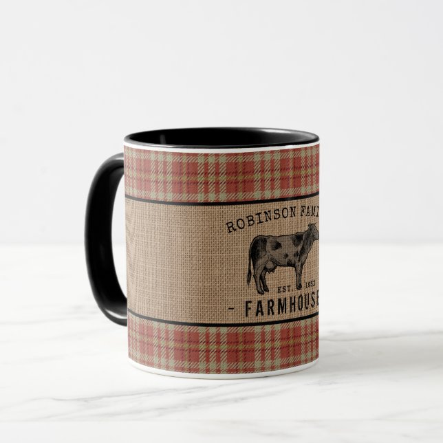 Mug Famille Vache Rouge Presse Burlap 2 Tone (Devant gauche)