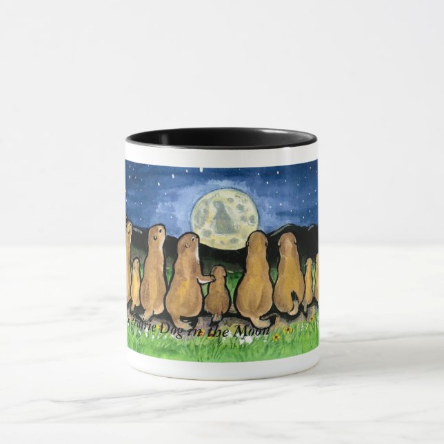 Mug Familles de chien de prairie observant la lune, (Centre)