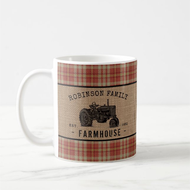 Mug Family Farmhouse Rustic Tractor Red Plaid (Gauche)