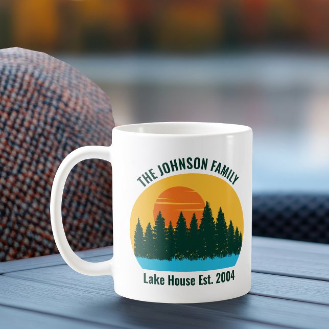 Mug Family Lake House Joli coucher de soleil Customisé (Créateur téléchargé)