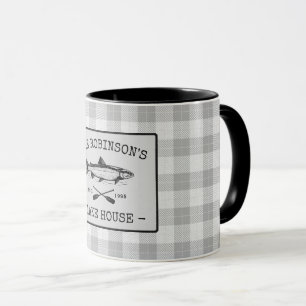 Mug Family Lake House Poisson Oars Rustique blanc Plai