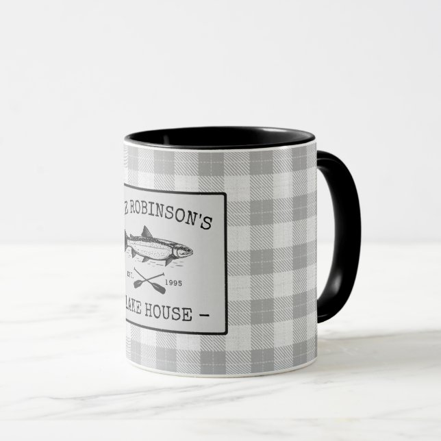 Mug Family Lake House Poisson Oars Rustique blanc Plai (Devant droit)