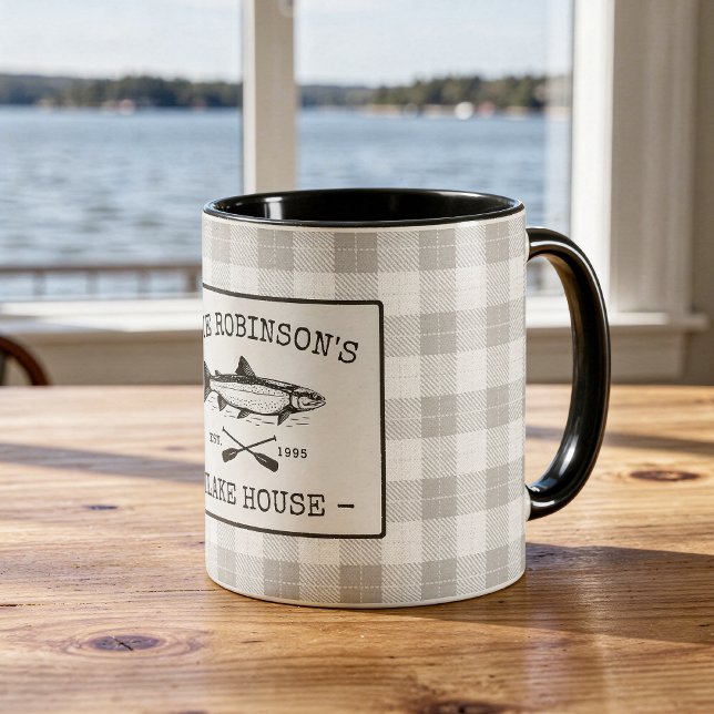 Mug Family Lake House Poisson Oars Rustique blanc Plai (Créateur téléchargé)