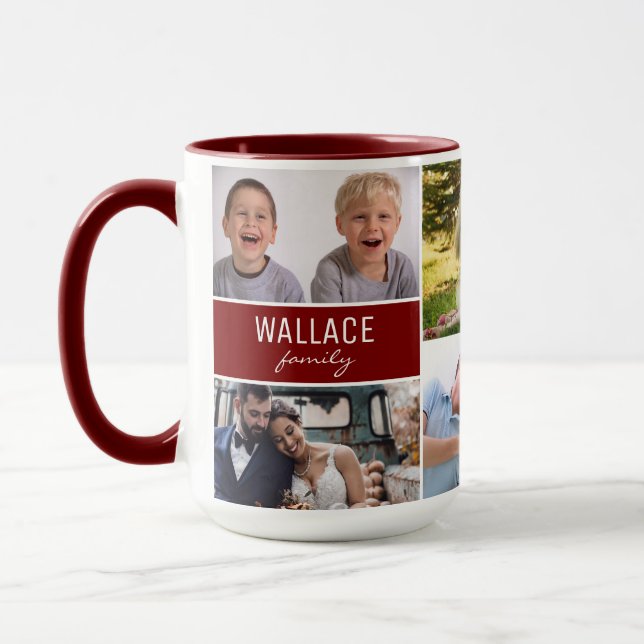Mug Family Photo Collage Personalized Reunion Red (Gauche)