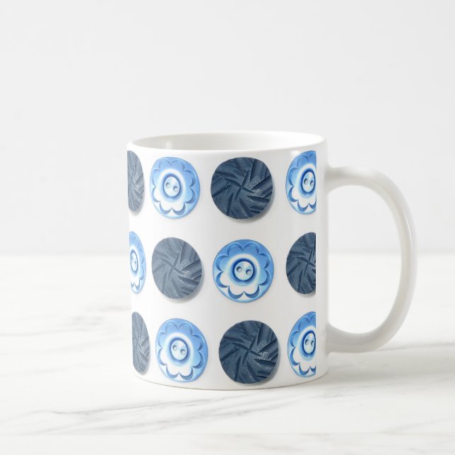 Mug Fancy Blue Sewing Buttons on White Pattern (Droite)