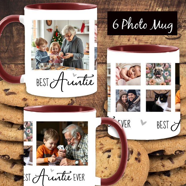 Mug Fancy Font Meilleure Tante Ever 6 Photo Collage Bl (Créateur téléchargé)