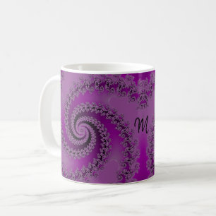 Mug Fancy Purple Spiral Fractal with Monogram